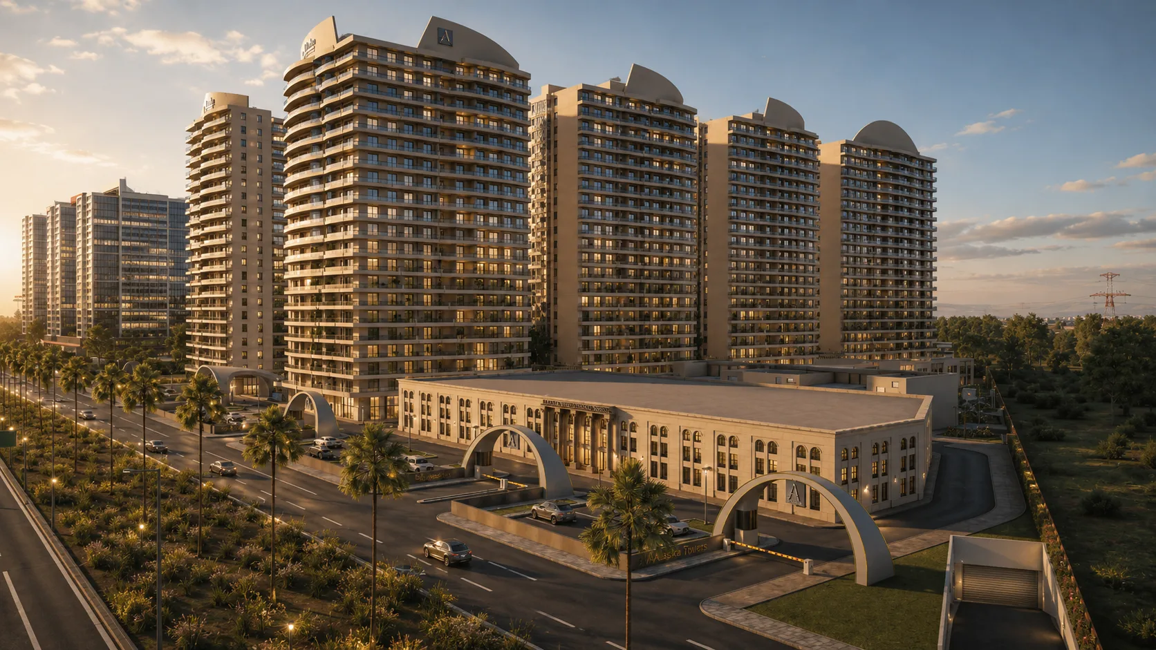 The lively commercial promenade at the heart of Alaska Towers